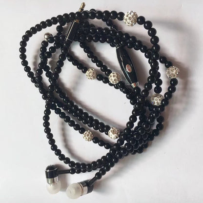 Pearl necklace earphones with wheat wire control universal earplugs trend new headset factory direct bass bass in-ear