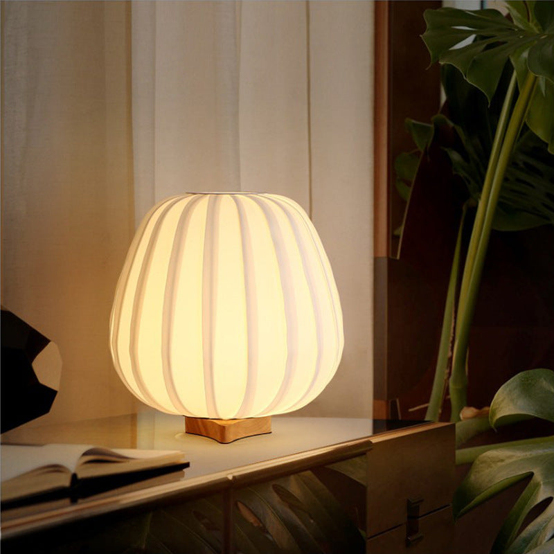 Japanese Solid Wood Table Lamp - Fabric Shade Warm Bedside Light