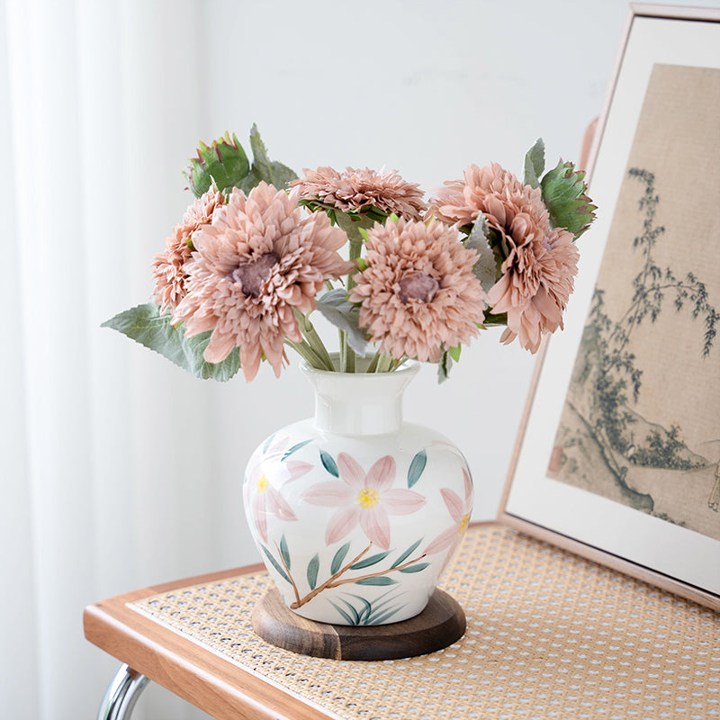 Hand-Painted Sunflower Ceramic Vase - Simple Table Vase for Home Decor