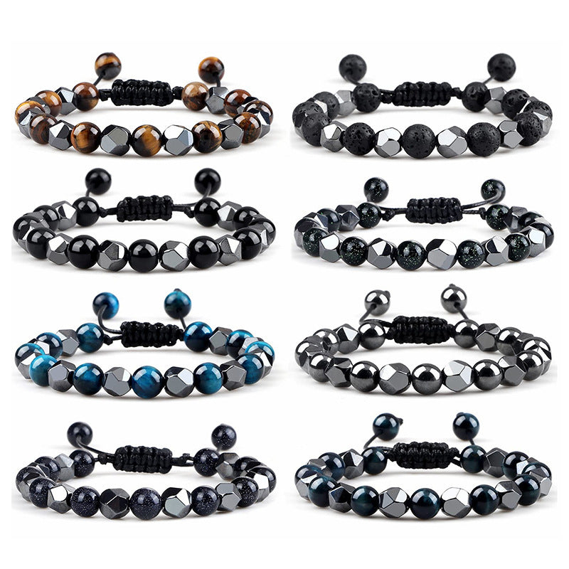 Hematite Tiger Eye Bracelet - Natural Stone Woven Beaded Jewelry