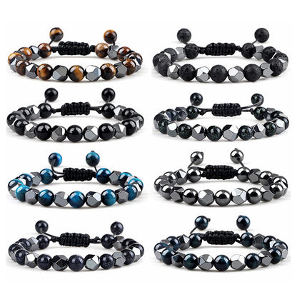 Hematite Tiger Eye Bracelet - Natural Stone Woven Beaded Jewelry