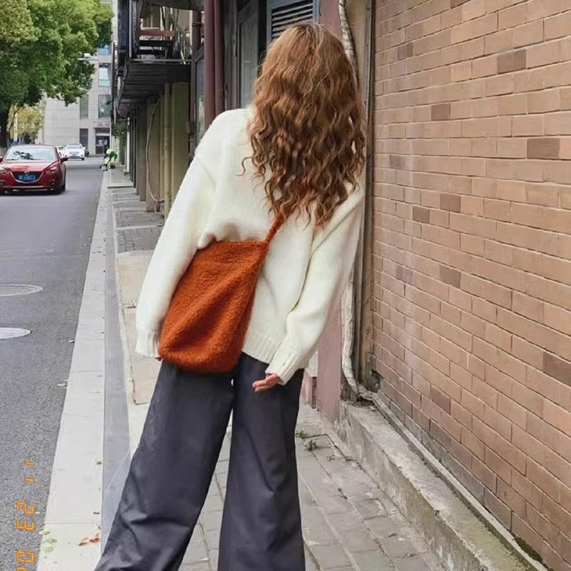 Faux Fur Bucket Shoulder Bag - Cozy Winter Plush Handbag