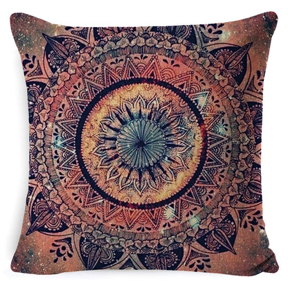 Bohemian Mandala Pillow Cover - Decorative Linen Cushion Cover 45x45cm