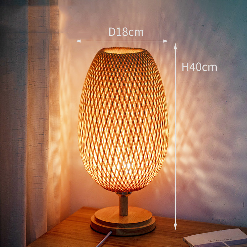 Bamboo Woven Table Lamp - Japanese Zen Style Bedside Light