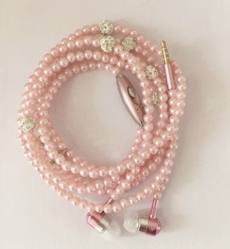 Pearl necklace earphones with wheat wire control universal earplugs trend new headset factory direct bass bass in-ear