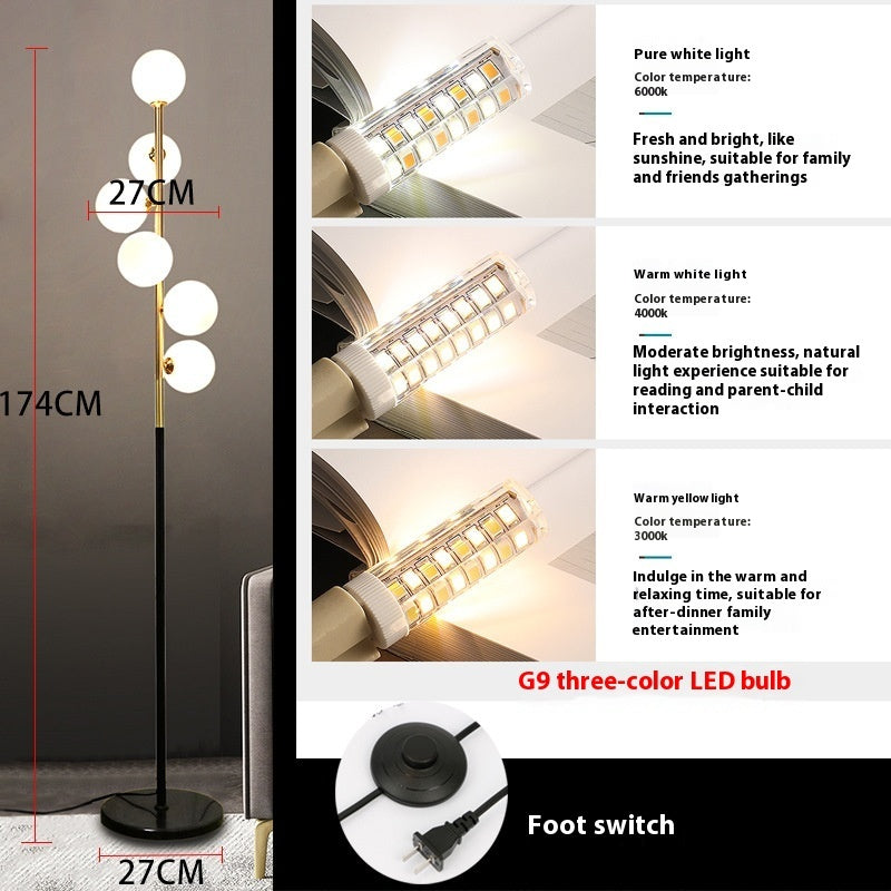American Style Iron Floor Lamp - Multi-Head LED Tri-Color Standing Light