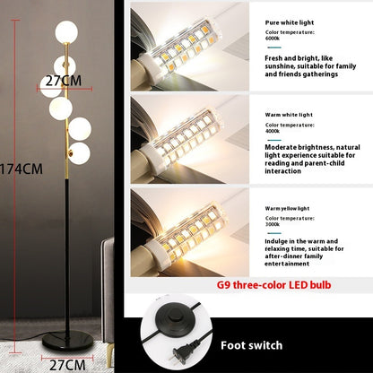 American Style Iron Floor Lamp - Multi-Head LED Tri-Color Standing Light