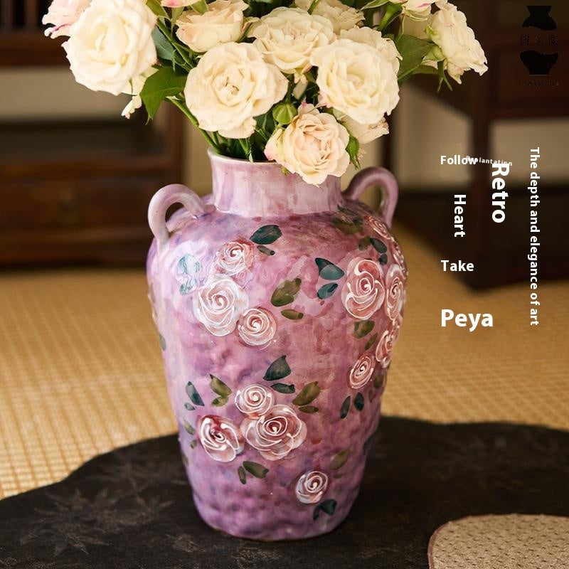 Hand-painted Rose Chinese Underglaze Porcelain Vase