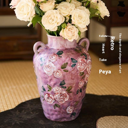 Hand-painted Rose Chinese Underglaze Porcelain Vase