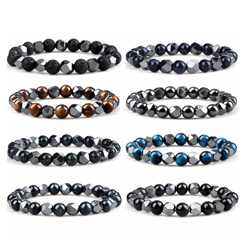 Hematite Tiger Eye Bracelet - Natural Stone Woven Beaded Jewelry
