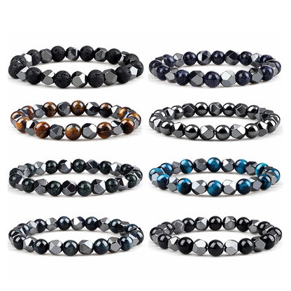 Hematite Tiger Eye Bracelet - Natural Stone Woven Beaded Jewelry