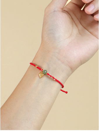 925 Silver Hetian Jade Red Handmade Woven Bracelet