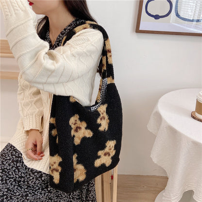 Large Capacity Student Shoulder Bag - Soft Lamb Wool Tote