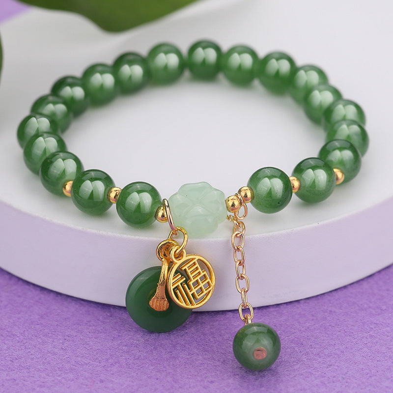 Chinese Ethnic Style Bracelet - 8mm Glass Beads with Alloy Charm