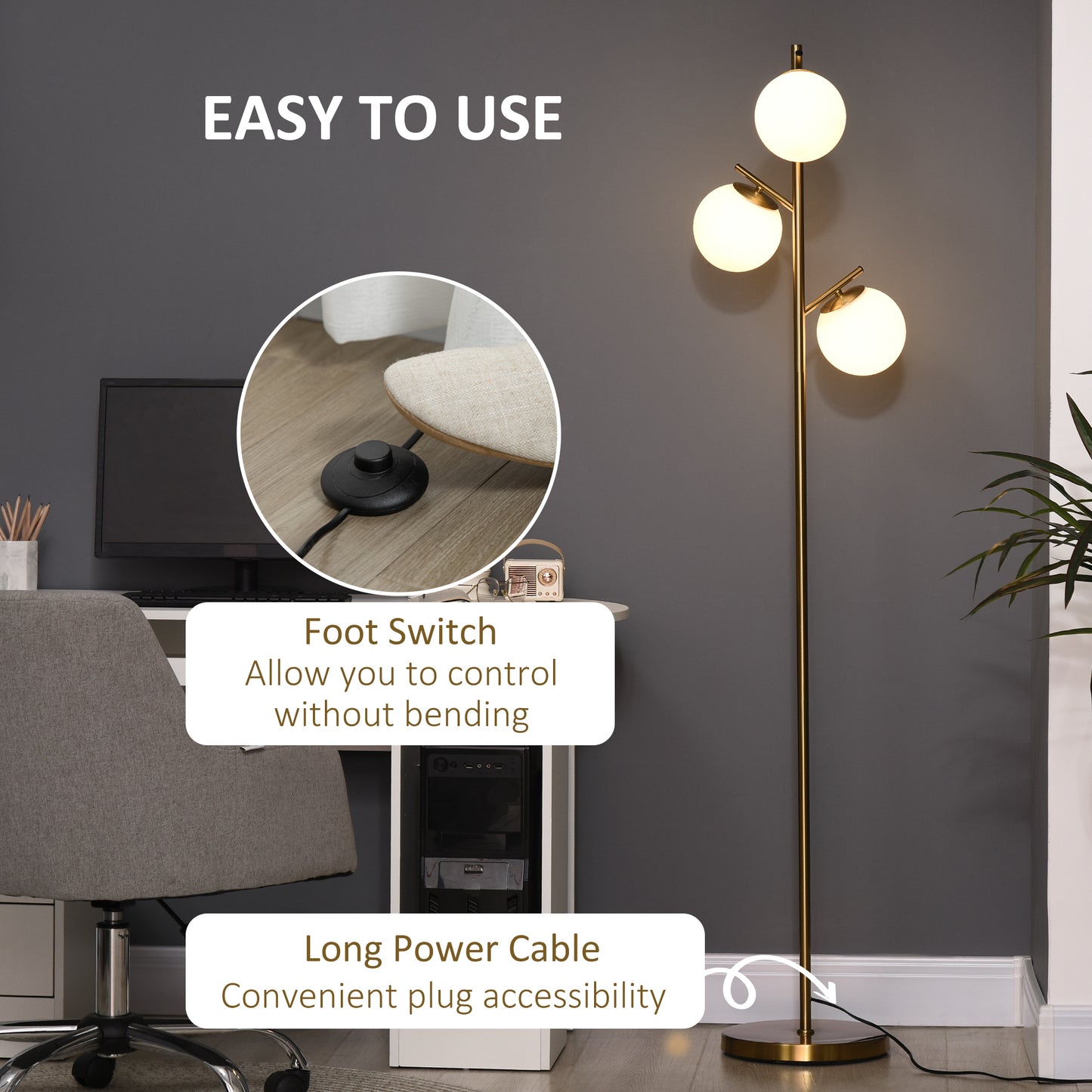 Modern 3-Light Tree Floor Lamp - Gold Globe Shade Standing Lamp
