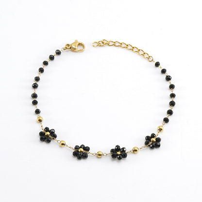 Color Crystal Flowers Stainless Steel Bracelet