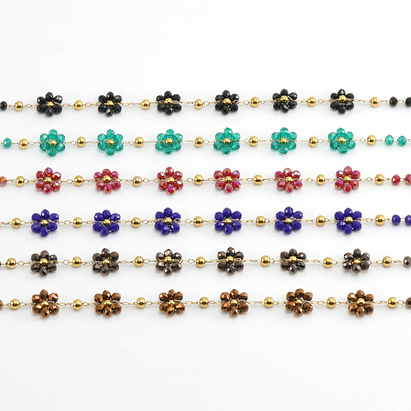 Color Crystal Flowers Stainless Steel Bracelet