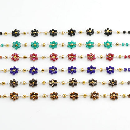 Color Crystal Flowers Stainless Steel Bracelet