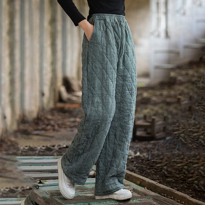 Ramie Tie-Dye Quilted Pants - Straight Leg Distressed Style