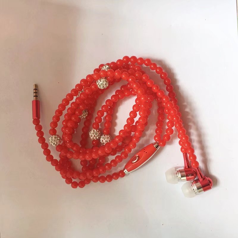 Pearl necklace earphones with wheat wire control universal earplugs trend new headset factory direct bass bass in-ear