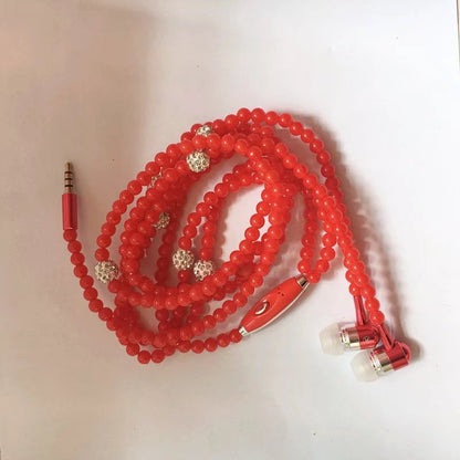 Pearl necklace earphones with wheat wire control universal earplugs trend new headset factory direct bass bass in-ear