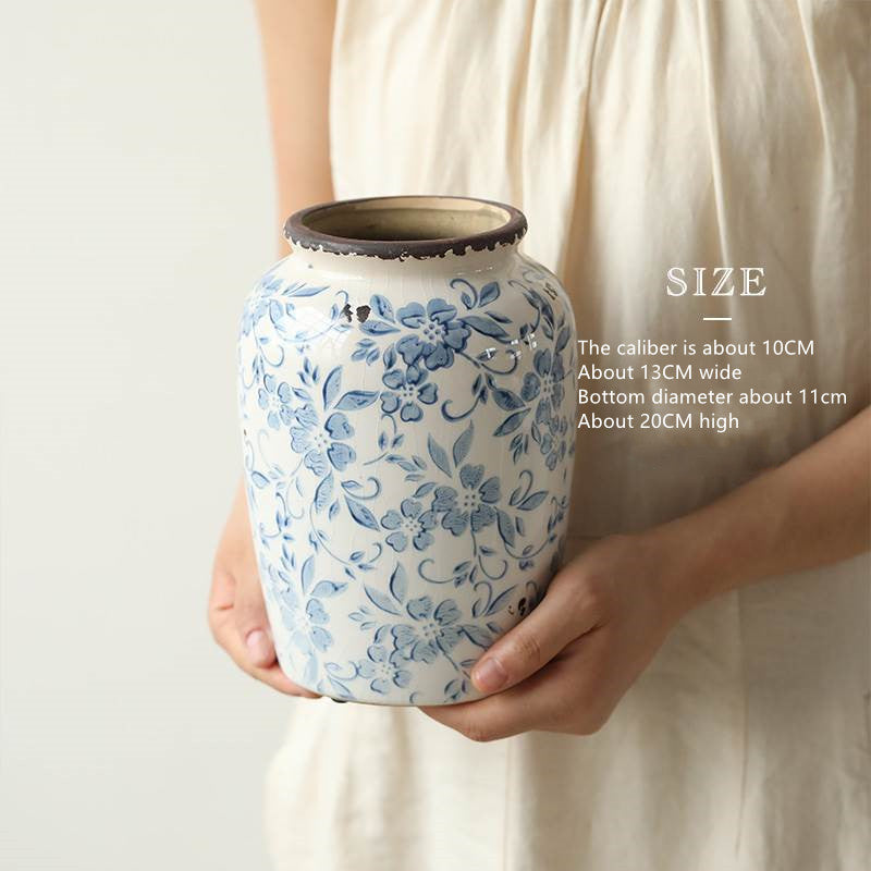 Ice Cracks Country Vintage Blue And White Porcelain Vase With Big Belly