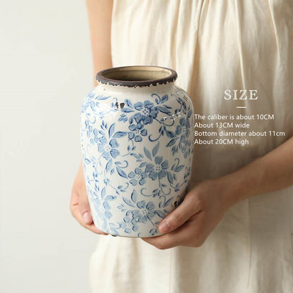 Ice Cracks Country Vintage Blue And White Porcelain Vase With Big Belly