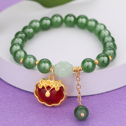 Chinese Ethnic Style Bracelet - 8mm Glass Beads with Alloy Charm