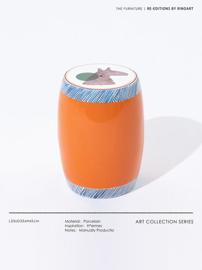 Hand-Painted Glazed Ceramic Garden Stool | Equestrian Horse Art Drum Side Table