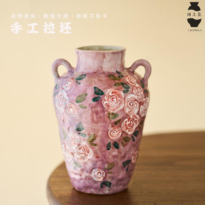 Hand-painted Rose Chinese Underglaze Porcelain Vase