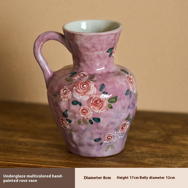 Hand-painted Rose Chinese Underglaze Porcelain Vase