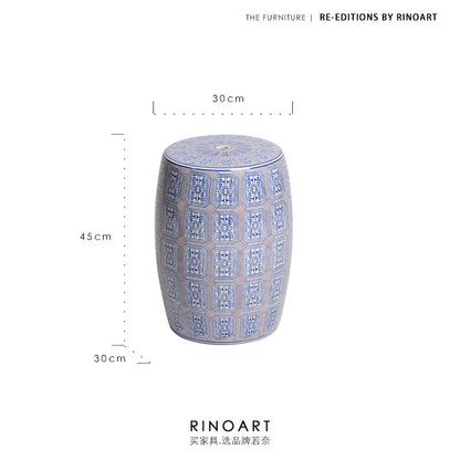 Hand Painted Blue And White Porcelain Drum Stool Chinoiserie Side Table