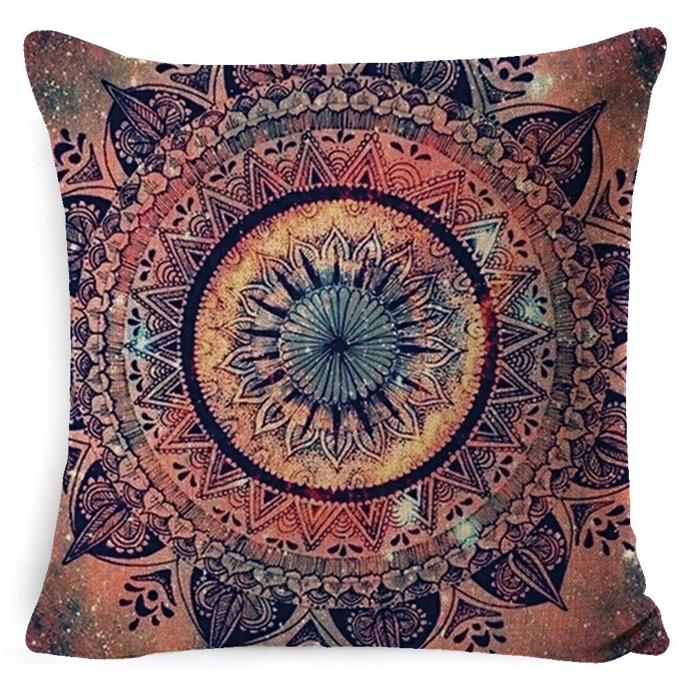 Bohemian Mandala Pillow Cover - Decorative Linen Cushion Cover 45x45cm