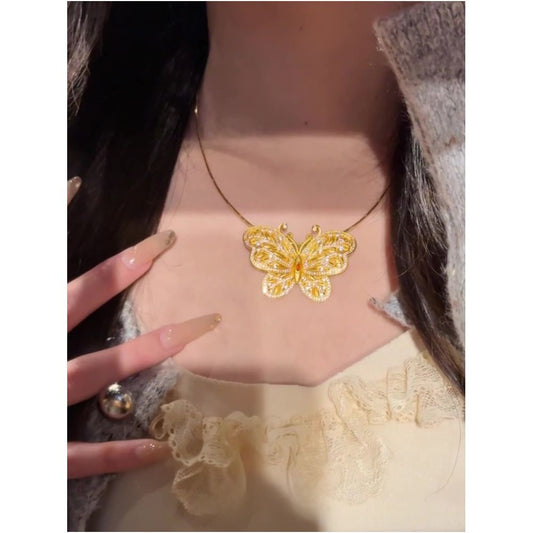 ICEC Butterfly Dance Elegance Necklace - Gold Plated Pendant with Gemstones