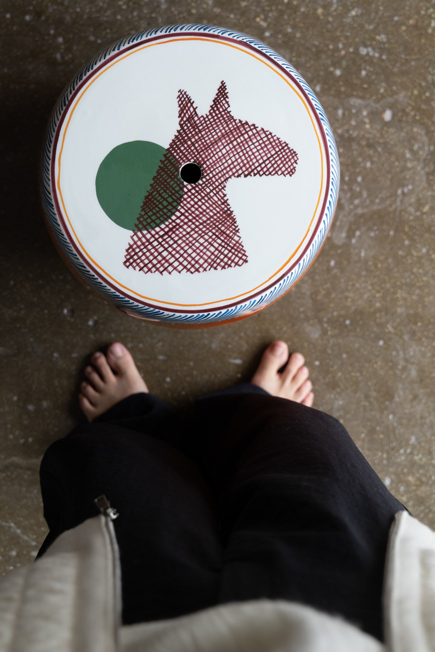 Hand-Painted Glazed Ceramic Garden Stool | Equestrian Horse Art Drum Side Table