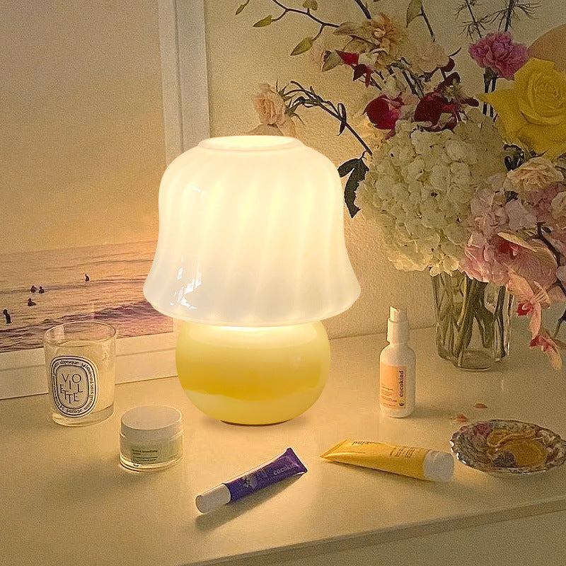 Handmade Glass Mushroom Lamp - French Cream Bedside Table Light