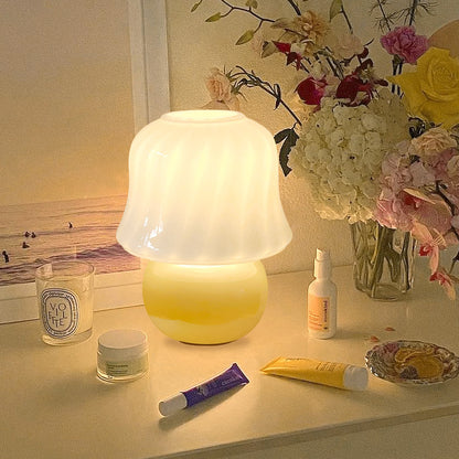 Handmade Glass Mushroom Lamp - French Cream Bedside Table Light