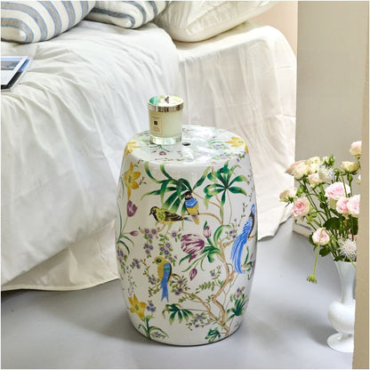 Flower and Bird Ice Crack Ceramic Garden Stool Drum Stool