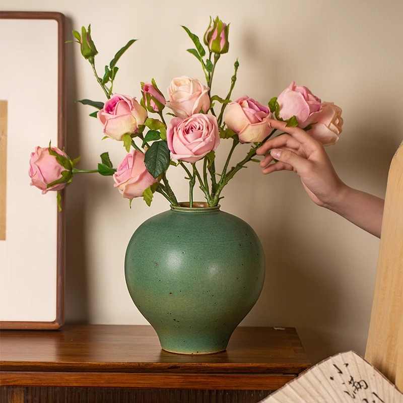 Handmade Coarse Pottery Water Plant Flower Arrangement Vase Ornaments
