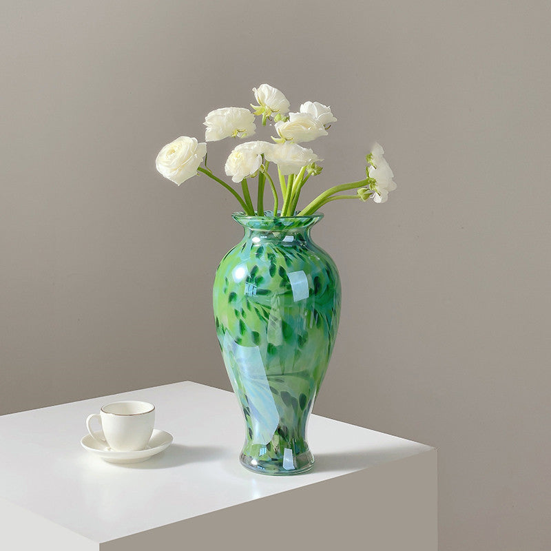 Retro Handmade Green Glass Vase - Emerald Peacock Green Home Decor