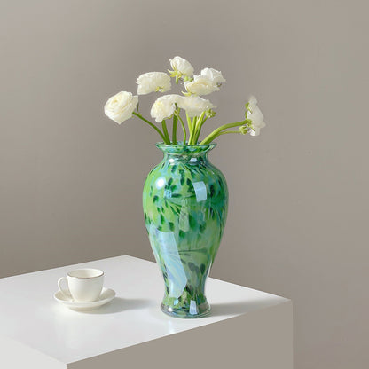 Retro Handmade Green Glass Vase - Emerald Peacock Green Home Decor