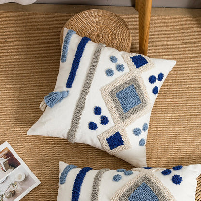 Bohemian Velvet Pillow Cover - Round Embroidered Tassel Cushion