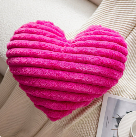 Heart-Shaped Throw Pillow - Pink Striped Decorative Cushion
