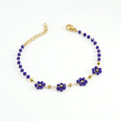 Color Crystal Flowers Stainless Steel Bracelet