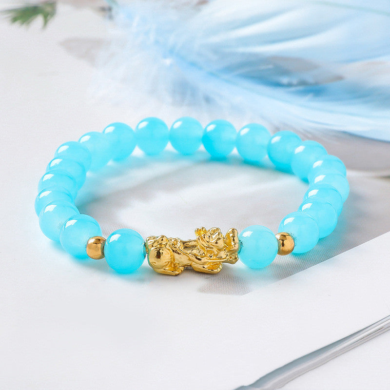 Pixiu Glass Bead Bracelet - Colorful Lucky Charm Feng Shui Jewelry