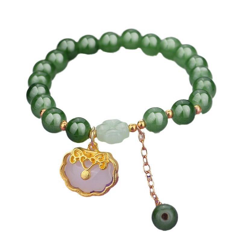 Chinese Ethnic Style Bracelet - 8mm Glass Beads with Alloy Charm