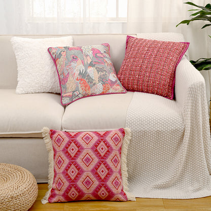 Rose Red Jacquard Girly Style Pillow Sofa Living Room Nordic Ins Cream Style Throw Pillowcase
