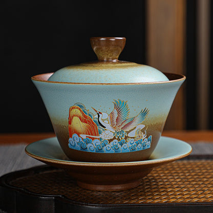 Gaiwan Tea Set - Wood-Fired Style Chinese Porcelain Tea Bowl