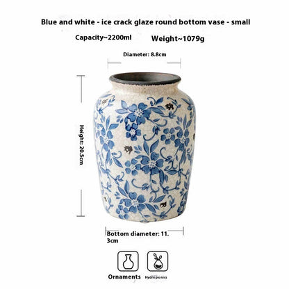 Vintage Ice Crackle Glaze Ceramic Vase - Blue and White Porcelain Decor
