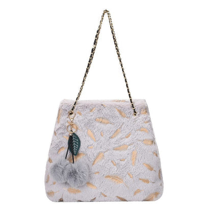 Plush Chain Shoulder Messenger Bag - Soft Crossbody Bag for Women